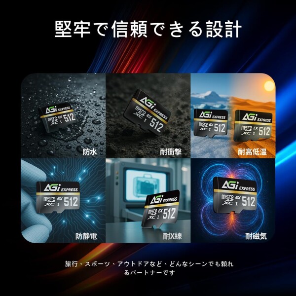 AGI TF338 MicroSDXC Expressカード 512GB 最大読込800MB/s 最大書込700MB/s Nintendo Switch 2で動作確認済み SD7.1 EX UHS-I U3 V30 C10 4K動画 防水 耐衝撃_5