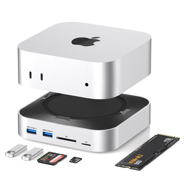BAOZEE Mac mini M4/M4 Pro専用 ドッキングステーション｜NVMe SSDエンクロージャ搭載｜10Gbps対応 10-in-1 USB-Cハブ｜HDMI・DP・USB-A×5・USB-C・SD/TFカードリーダー対応｜最大8TB SSD拡張可能｜マグネット