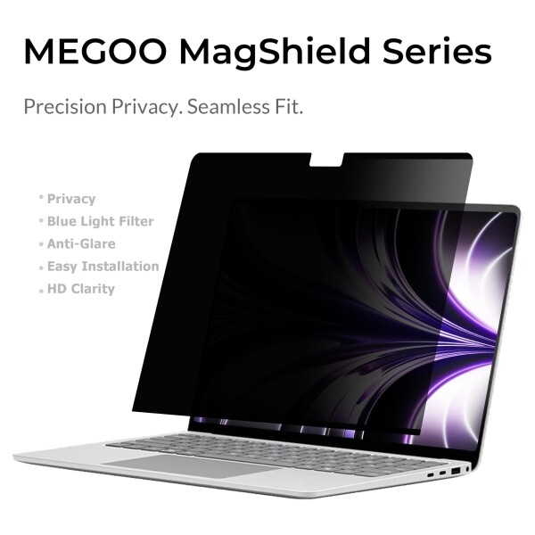 MEGOO MacBook Air 15インチ用プライバシースクリーン（2023-2025 / M2, M3, M4）、視野角30°、ブルーライトフィルター、マット仕上げ、反眩止め眼保護 - プレミアムビジネス保護_1