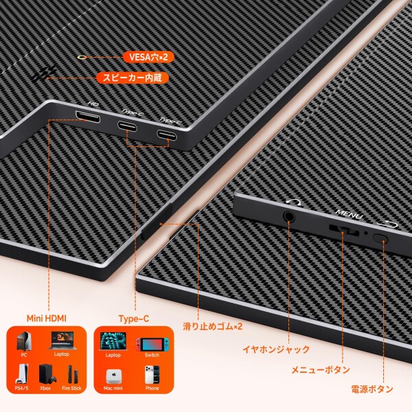 cocopar モバイルモニター 15.6インチ1920x1080FHD 自立型 非光沢ノングレア IPS液晶パネル 薄い 軽量 収納ケース付 ブルーライトカット フィルム付き Type-C一本接続可能 mini HDMI HDRモード FreeSync_5
