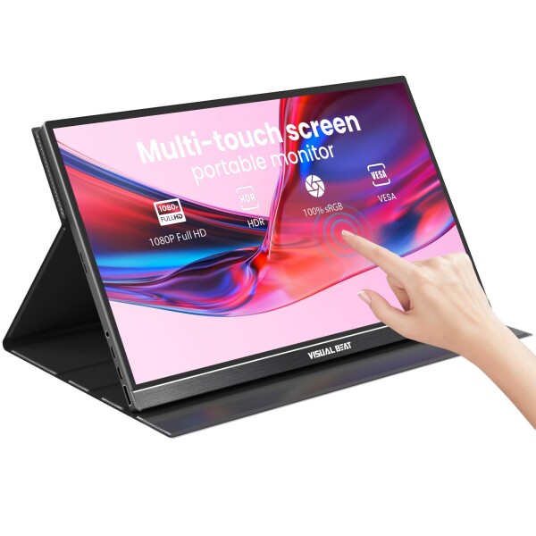 Visual Beat モバイルモニター タッチ搭載 15.6インチ FHD 1080P IPS液晶 HDR USB-C・HDMI接続 USB2.0 VESA規格 スマートカバー デュアルスピーカー搭載 PC・Mac・ノートPC・スマートフォン・ゲーム機用