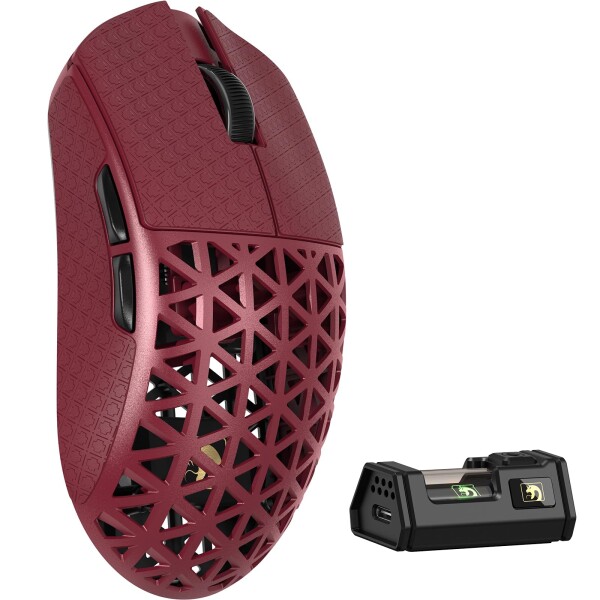 MAMBASNAKE M5 Ultra カーボンファイバー製無線ゲーミングマウス 超軽量39g±3 PAW3950MAX ワイヤレス 8000hz 2.4g/bluetooth/USB-C Nordic52840 グリップテープ付き (レッド)