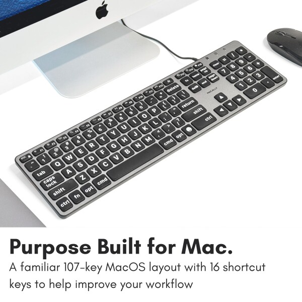 MACALLY 有線キーボード Mac用 (USB C + A) - 大文字プリント、バックライト付きAppleキーボード 有線 - 107キー フルサイズ 大文字 USB C MacBook Pro/Air、Mac Mini、iMac用 フルサイズ (UCABLZKEYLPSG)US配列(_5
