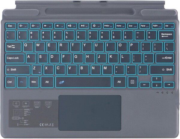 マイクロソフトの Surface Pro 8、9、10 または X のためのタイプ カバー、タッチパッドのタブレットのキーボードが付いている携帯用細い無線キーボード (グレー, バックライト)