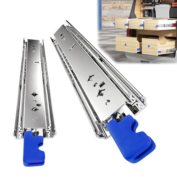 スライドレール 工業用スライド 超重量ロック付き 幅76 600mm 3段引き ローラータイプ 最大耐荷300kg ステンレス 屋外仕様 車、荷台、棚改造用 左右1セット (幅76-600mm) 10,016円