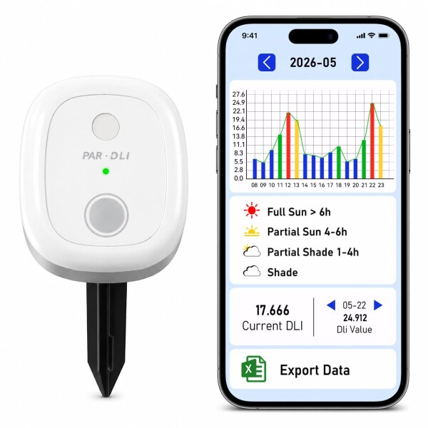 AH-PARDLI PAR メーター、データロギング機能、屋外長期 180 日間 PAR・DLT 連続測定、データ出力可能 ????解析