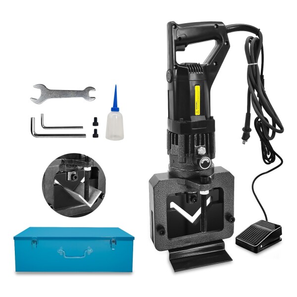 CXCESNS アングル切断機（アングルカッター）（角鋼専用）110V 山形鋼 切断専用 最大切断能力 60×60×6mm 2〜3秒スピード切断 フットスイッチ付き 収納ケース付