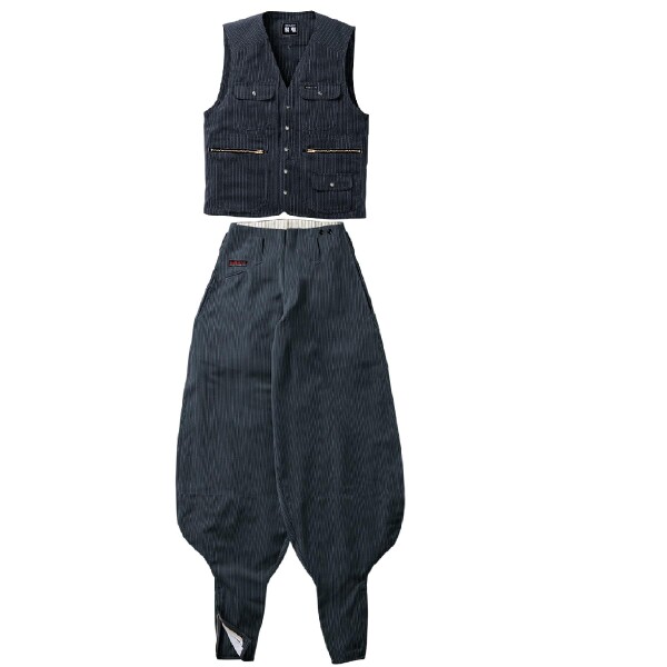 (寅壱) 寅一/ベスト&超超ロング(4309s611418) 上下セット 作業着 作業服 作業ズボン ニッカポッカ 鳶服 LL×W76 77：スミグレー