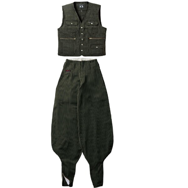 (寅壱) 寅一/ベスト&超超ロング(4309s611418) 上下セット 作業着 作業服 作業ズボン ニッカポッカ 鳶服 M×W82 65：オリーブブラウン