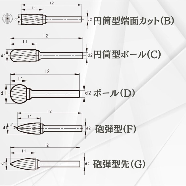 Gracat プロ仕様 超硬バー 先端形状：スチールカット（鋼）刃 シャンク6mm 5本セット 型番:27AR0061