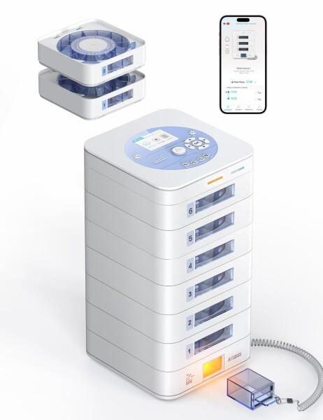 Ideerfit 84日間自動ピルディスペンサー 家族によるAPP＆本体設定、LCDディスプレイ、デジタルロック、服薬リマインダー 高齢者向け安全薬剤管理オーガナイザー（6トレー・ホワイト）Pill