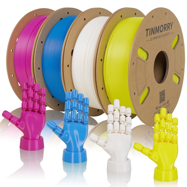 TINMORRY PETG 3Dプリンターフィラメントバンドル、ラピッド PETG 3Dプリンターフィラメント、3Dプリントフィラメント 1 KG × 4色(3D Printer Filament Magenta+Jade White+Yellow+Blue)