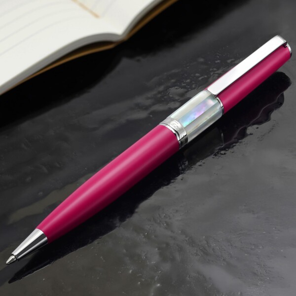 Xezo Speed Master Twist Action ミディアム ボールペン。マットセリスフューシャ、ホワイトマザーオブパール。クロームメッキ。 軽量真鍮ボディ。_1