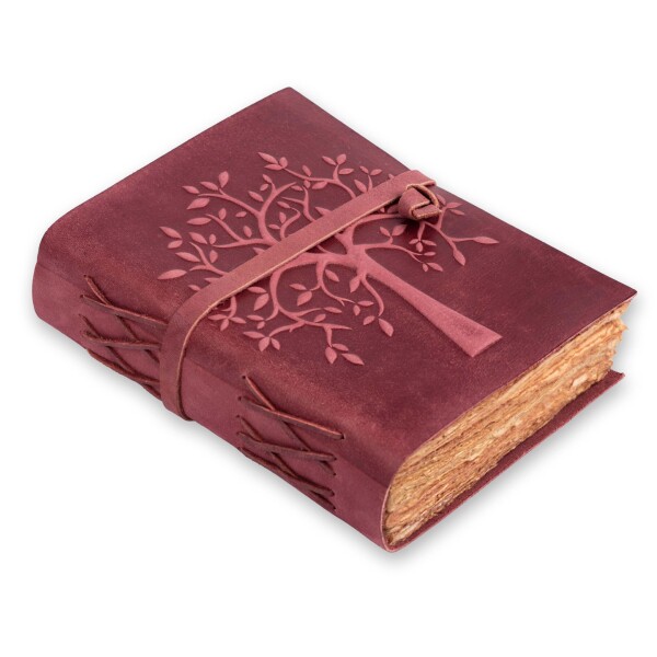 LEATHER VILLAGE Tree of Life ジャーナル ノートブック スケッチブック ダイアリー - 10 X 7 インチ - フクシア - 200 ページ - 水彩紙 - Book of Shadows - ヴィンテージレザー綴じジャーナル 女性&男性用