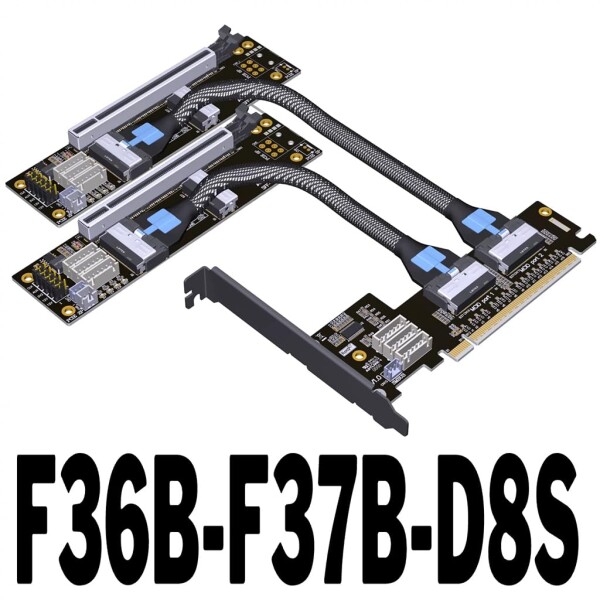JMT ADT-F36B-F37B-D8S PCI-e 4.0 X16 to X8 X8 MCIO 分岐アダプター ライザーカード 256G/bps スプリットエクステンダー SFF-TA-1016 電源ケーブル付き (100cm)_1