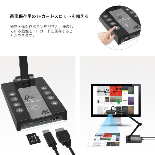 ActionRing 書画カメラ 4K 1500万画素 webカメラ プロジェクターに直接投影 ズーム機能 オートフォーカス 折りたたみ式 ポータブル 実物投影機 Win/Mac/ChromeBook用 プラグプレイ オンライン授業/_5