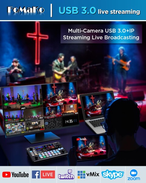 FoMaKo 4K ビデオミキサースイッチャー ライブプロダクションスイッチャー HDMI入力4個付き 4K60FPS入力 1080P60出力 USBビデオ録画 FHD 5.5インチ LCDスクリーン PVW PGM マルチカメラ制作 USB3.0 HDMIビ_4