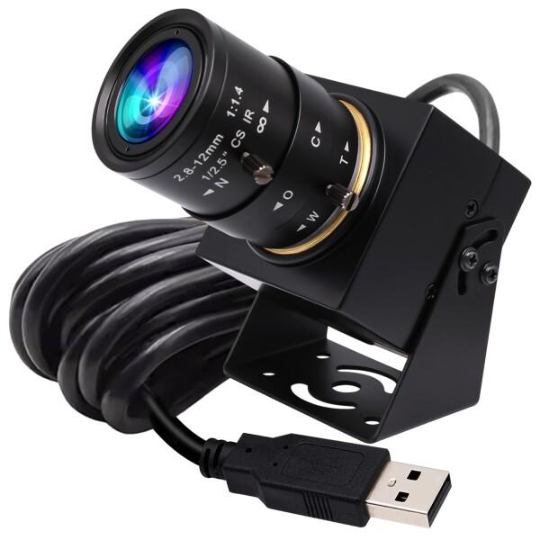 ELP グローバルシャッター USBカメラ 手動ズームウェブカメラ 5mp 50fps 高速 5-50mm 可変焦点 CSマウント WEBカメラ 1440P 60fps ライトバーン 望遠Webかめら UVC USB2.0 接写 バリフォーカル超望遠pcカ