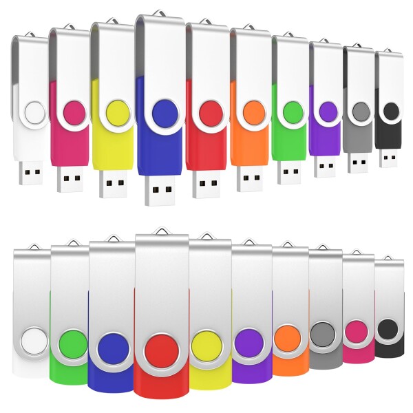 ABLAZE USBメモリ 8GB 20本セット USB2.0 スイベル式 フラッシュドライブ ストラップ付き データ保存用 カラーミックス 業務用（無地USBメモリ）
