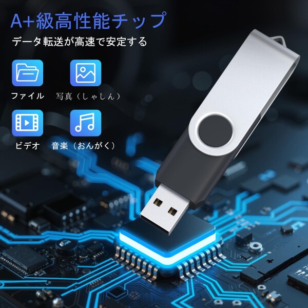 ABLAZE USBメモリ 8GB 20本セット USB2.0 スイベル式 フラッシュドライブ ストラップ付き データ保存用 カラーミックス 業務用（無地USBメモリ）_2
