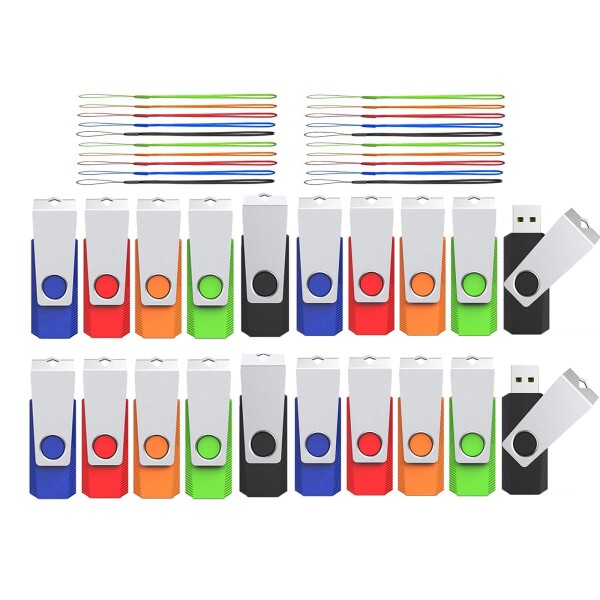 USBメモリ 2GB 20個セットWooolken USB2.0 360度回転式設計軽量フラッシュドライブストラップ付きデータ保存とバックアップ用のUSBスティック