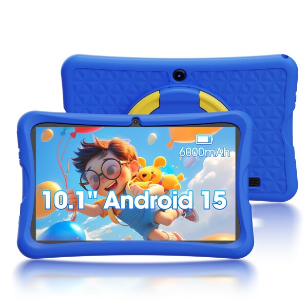 HCNCP 10.1インチHDスクリーンキッズタブレット、Android 15 キッズスペース&YouTube Kids 対応&iKids対応、4コアプロセッサ、6GB+32GB、事前インストールされた教育アプリ、子供用 知育アプリ使い