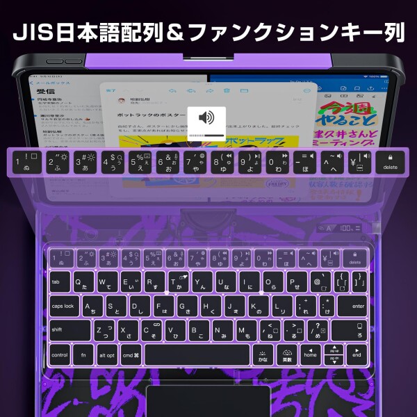 Sencela 2025新登場 iPad 10.2インチ（第7/8/9世代）対応 日本語配列キーボードケース 360度回転式 バックライト・ペンホルダー搭載 遅延なし・高精度 マジックキーボード サイバーパープル_3