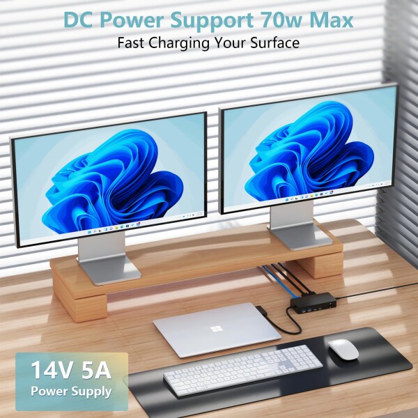 12 in 1 Microsoft Surface Dock, Surface Pro ドッキングステーション トリプルディスプレイ HDMI 4K VGA Microsoft Surface Hub アダプター 対応機種: Surface Pro 11/10/9/8/X/7/6/5/4/3, Laptop 7/6/5/4/3/2/1, Book Laptop Go 3/2/1_3