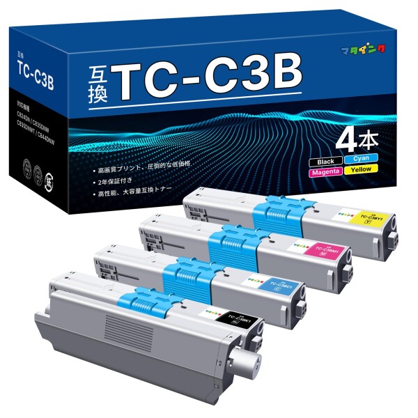 マタインク TC-C3B1 互換トナーカートリッジ OKI 対応 TC-C3BK1 TC-C3BC1 TC-C3BM1 TC-C3BY1 4色セット 対応機種:C824DN C835DNW C835DNWT C844DNW 大容量 残量表示 個包装