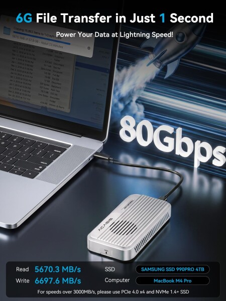 "ACASIS 80Gbps M.2 NVMe SSDエンクロージャ、（冷却ファン搭載） m.2 ssd 外付けケース Thunderbolt5 /4/3/USB4 V2.0、4 V1.0、3.2/3.1/3.0対応 ssd 外付けケース MacBook Pro、iMac、Mac miniに対応 | 動画編集、デー_2