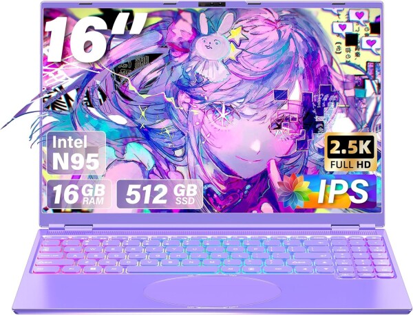 16インチノートパソコンCeleron N95/2.5K FHD(2560x1600) IPS 高速静音/Office 2019 1.7~3.4Ghz/メモリ:DDR4 1６GB Webカメラ/USB 3.0*2/mini-HDMI/SSD拡張 Webカメラ付き/顔認証/7色のバックライト付きキーボード マ