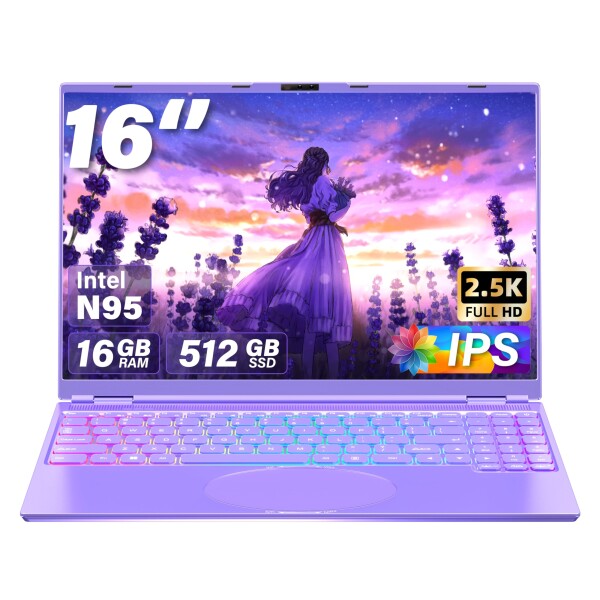 16インチ ノートパソコン Celeron N95パソコンノート/インテル高速CPU 1.7GHz〜3.4GHz/2.5K液晶IPS 解像度(2560*1600)/メモリDDR4 16GB/顔認証/豊富な機能性laptop 初期設定不要 (パープル, 16G+512GB SSD)