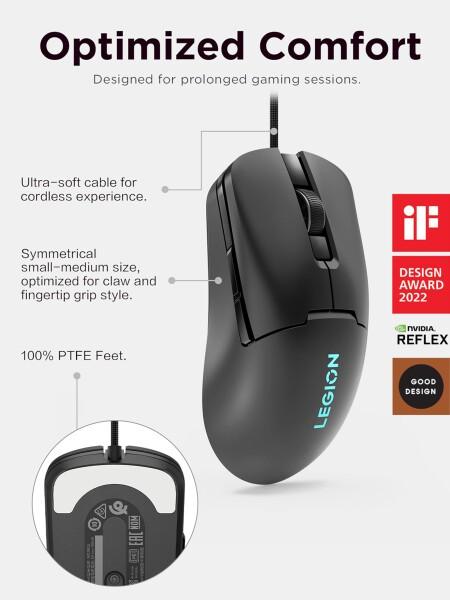 Lenovo Legion M300s RGB 有線ゲーミングマウス - 8,000 DPI 調整可能センサー 6つのプログラム可能なボタン & 2,000万回のクリックの耐久性 最適化された快適性 (ブラック)_2