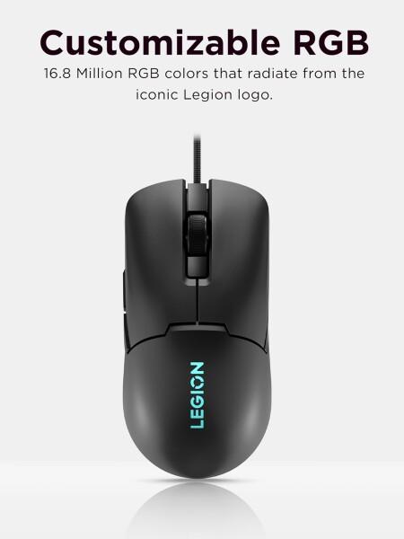 Lenovo Legion M300s RGB 有線ゲーミングマウス - 8,000 DPI 調整可能センサー 6つのプログラム可能なボタン & 2,000万回のクリックの耐久性 最適化された快適性 (ブラック)_4