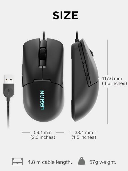Lenovo Legion M300s RGB 有線ゲーミングマウス - 8,000 DPI 調整可能センサー 6つのプログラム可能なボタン & 2,000万回のクリックの耐久性 最適化された快適性 (ブラック)_5