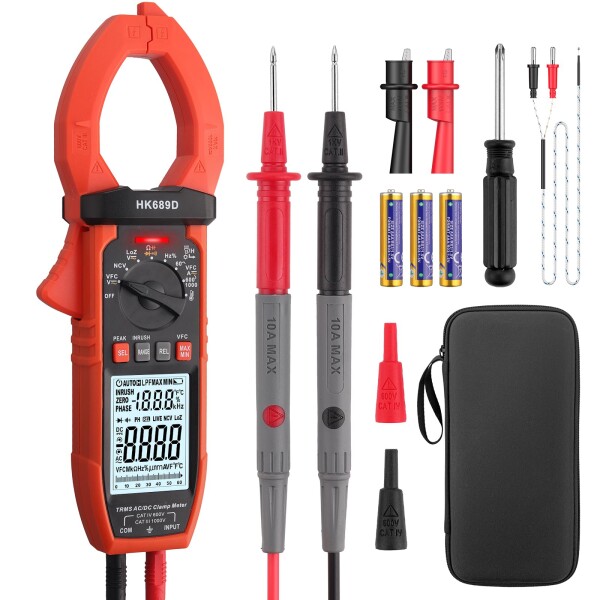 Proster クランプメーター 6000カウント 1000A 電流対応 INRUSH/PEAK/VFD/LoZ機能 真の実効値 AC/DC電圧 AC/DC電流 抵抗 静電容量 周波数 デューティ比 温度 NCV（非接触電圧） ダイオード 連続性テスト