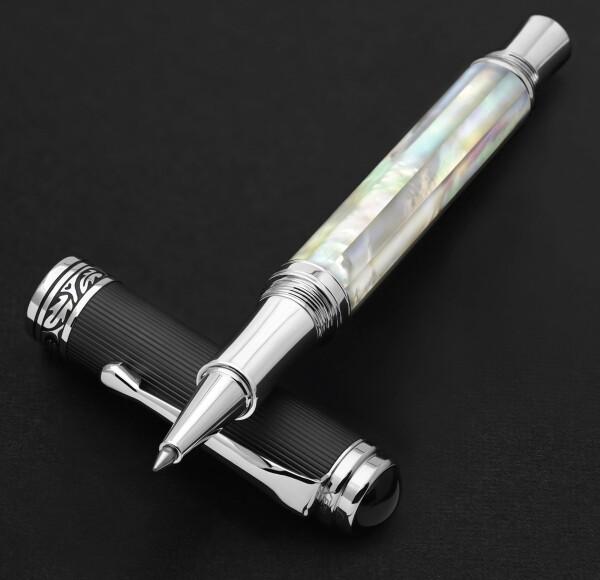 Xezo Maestro ハンドメイドローラーボールペン、細字。玉虫色 海洋起源 ホワイトマザーオブパール ダイヤモンドのようなカーボンPVD。シリアル化済み、ペン2本同様ではありません_4