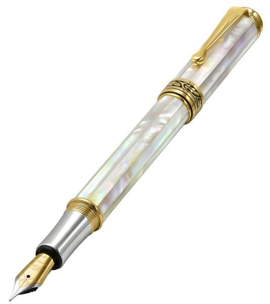 Xezo Maestro オーシャニックオリジン 虹色ホワイトマザーオブパール シリアルナンバー入り 細字万年筆、18金、プラチナメッキ