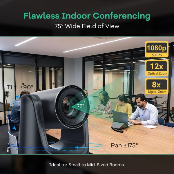 TONGVEO PTZウェブ会議カメラ AIオートトラッキング 12倍光学ズーム 1080P/60fps HDMI/USB3.0対応 会議室向けウェブカメラ (Zoom、YouTube、OBSなどに対応)_5