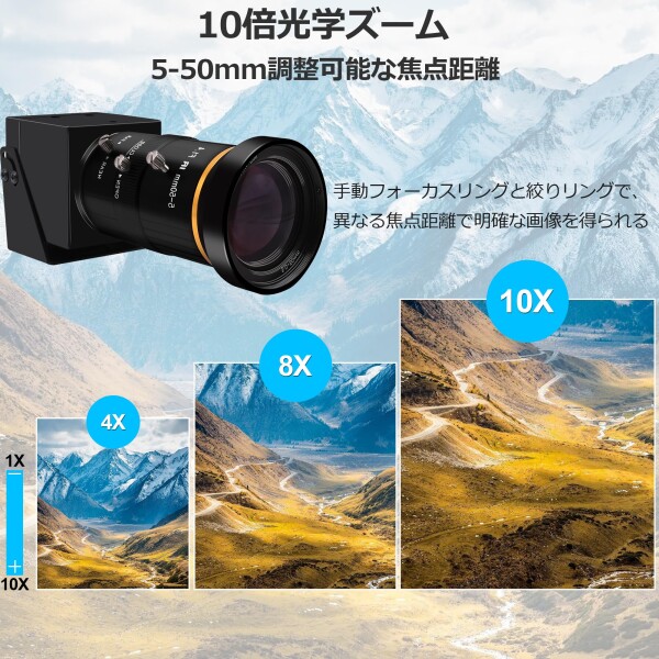 HDMI USB Camera 4K 60FPS ウェブカム USB3.0 10倍光学ズーム 5-50mmマニュアルフォーカスズームカメラ 2倍デジタルズーム ウェブカム パソコンカメラ ストリーミング ウェブカム ビデオ会議/授業_4