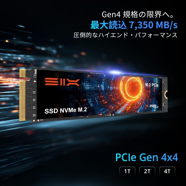 SIX NVMe M.2 SSD 1TB PCIe Gen4x4，PS5メモリー拡張対応/ヒートシンク付 最大読込7350MB/s M.2 2280 デスクトップ/ノートPC用 ゲーミングSSD_1