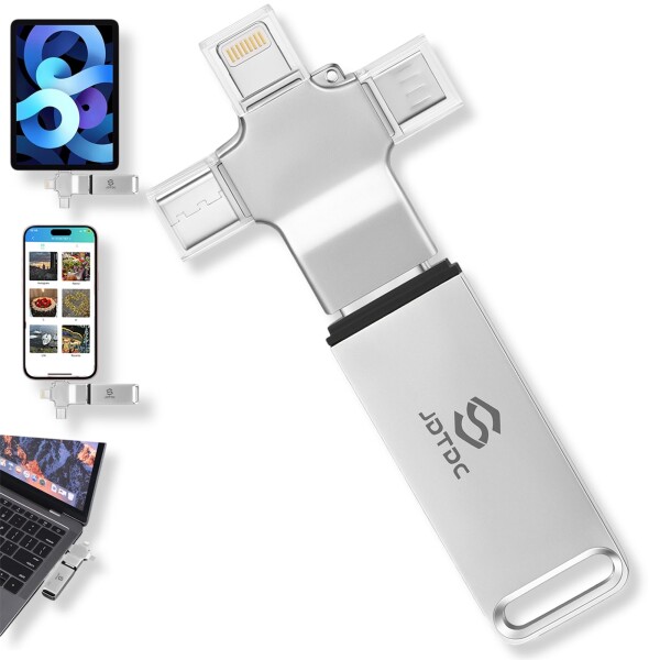 JSL JDTDC iPhone USBメモリ 128GB4in1 USBフラッシュドライブ &amp; メモリースティック 大容量 外部ストレージ ライトニング/Type-C/USB3.0/Micro USB 全デバイス対応 写真 動画 連絡先 整理 保存 容量不足