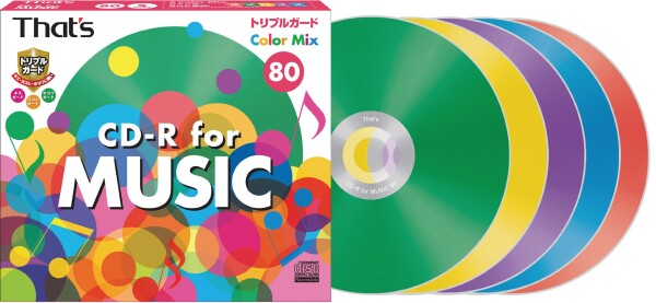 太陽誘電製 That's CD-R音楽用 24倍速80分 5色カラーミックス インデックスカード付 5mmPケース5枚入 CDRA80C5Y5ST