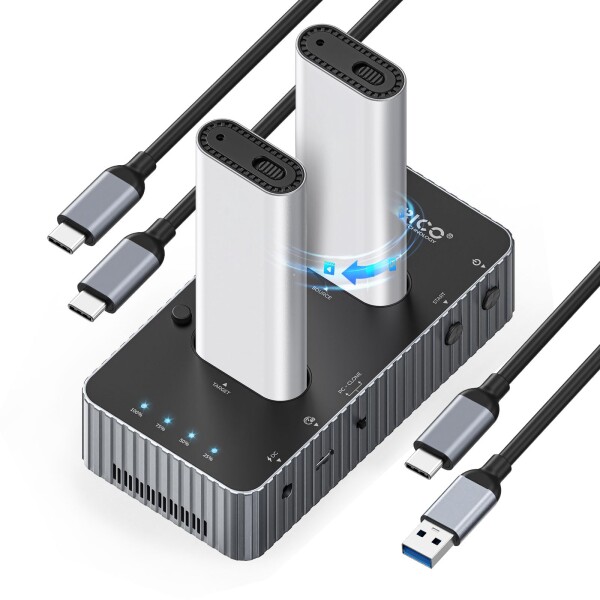 ORICO SSD クローン スタンド 40Gbps高速データ転送 M.2 SSD クローン ケース 2ベイ M.2 SSD 外付けケース 2230/2242/2260/2280 M-Key SSDに対応 （Nvmeのみ）オフラインクローン M.2 クローン 冷却ケース2個