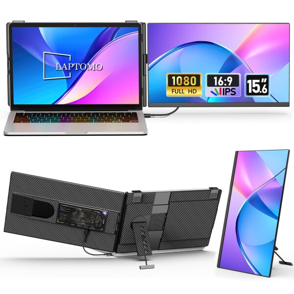 Laptomo P5 デュアルモニター 15.6インチ IPS モバイルディスプレイ FHD 1080P ノートパソコンデュアルスクリーンディスプレイ拡張、ポータブル拡張モニターに適用ノートパソコン13-17インチ US