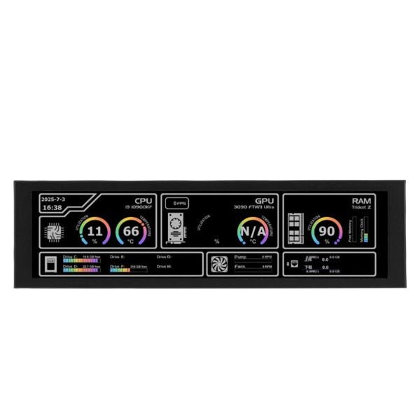 Acogedor 8.8 インチ PC 温度表示パネル、FHD LCD スクリーン 1920x480 解像度 178 度の広視野角 CPU GPU RAM モニタリング (BLACK)