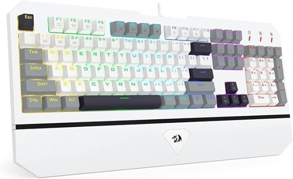 Redragon K558 ゲーミングキーボード 有線 メカニカル 銀軸 スピードリニア フルサイズ テンキー付き 英語配列 RGBバックライト PBTキーキャップ Nキーロールオーバー リストレスト付き USB接