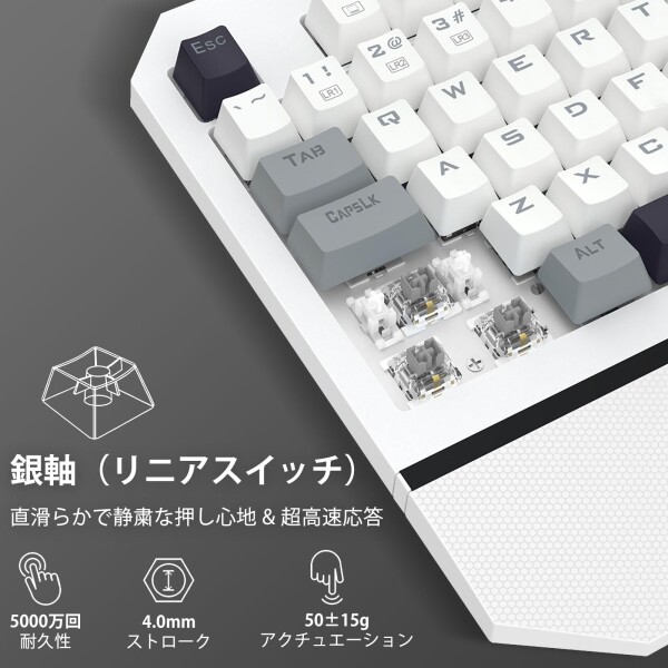 Redragon K558 ゲーミングキーボード 有線 メカニカル 銀軸 スピードリニア フルサイズ テンキー付き 英語配列 RGBバックライト PBTキーキャップ Nキーロールオーバー リストレスト付き USB接_2