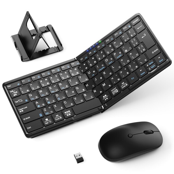 Omikamo キーボード ワイヤレス マウスセット 折りたたみ式 JIS標準日本語配列 Bluetooth＆2.4G接続 無線 軽量 静音 マルチペアリング コンパクト パンタグラフ Bluetooth キーボード マウス Type-C