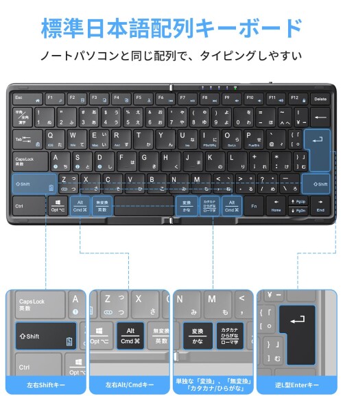Omikamo キーボード ワイヤレス マウスセット 折りたたみ式 JIS標準日本語配列 Bluetooth＆2.4G接続 無線 軽量 静音 マルチペアリング コンパクト パンタグラフ Bluetooth キーボード マウス Type-C_1